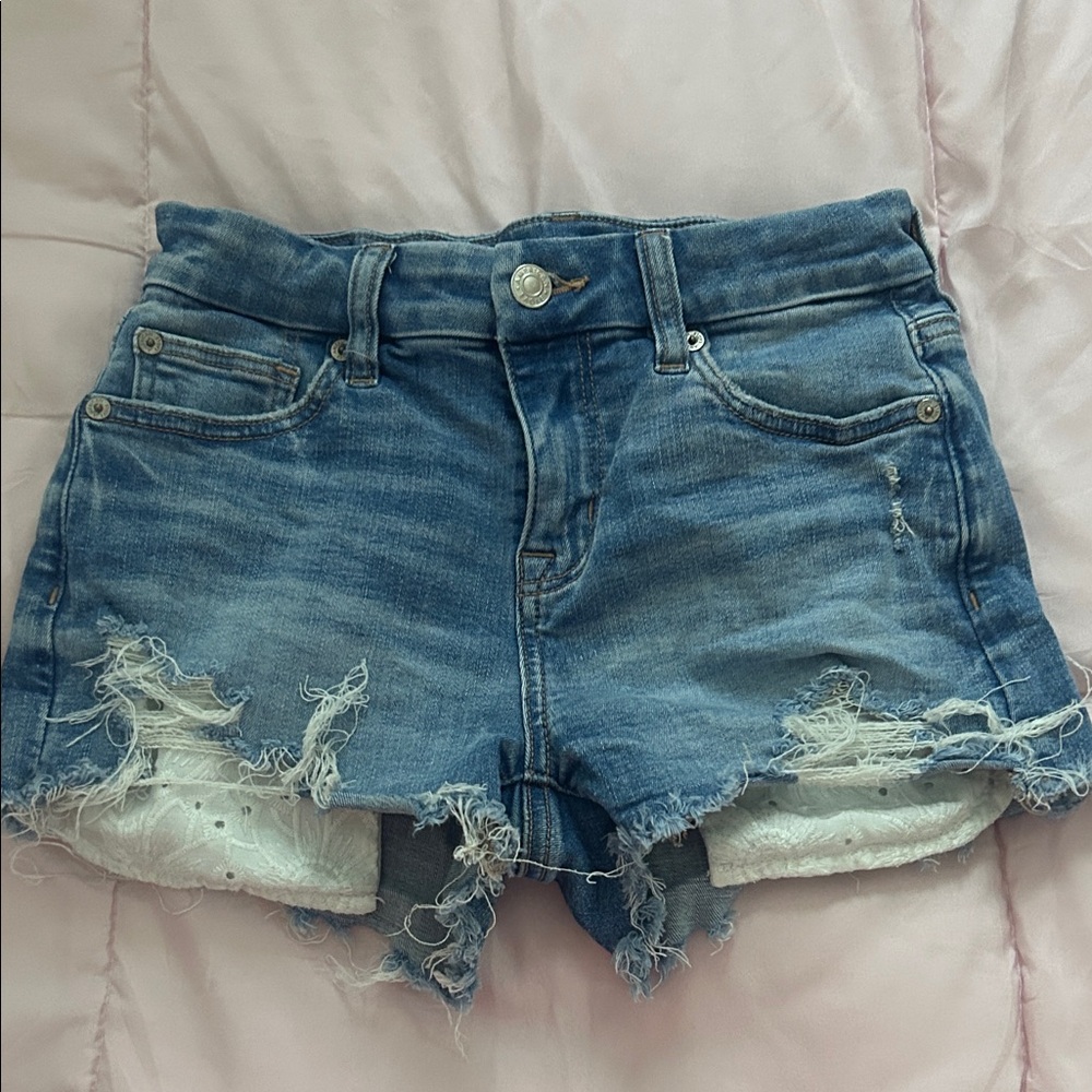 American Eagle Outfitters Light Blue Distressed Jean Shorts